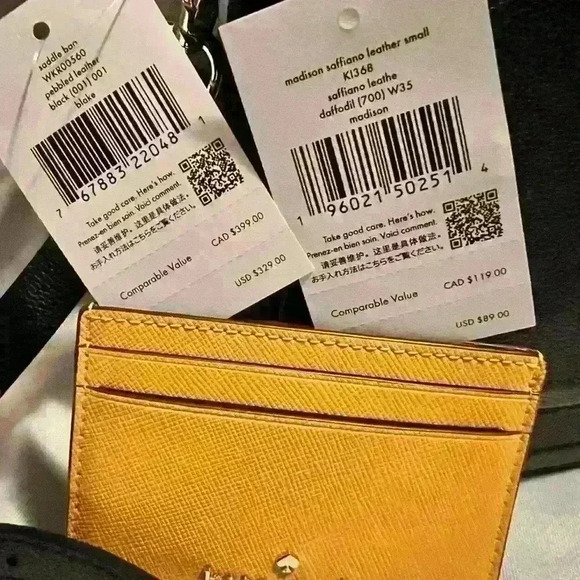 INCREDIBLE Kate Spade Saddle Bag BlK Pebbled Leather YLW Daffodil Leather Small - Picture 4 of 11